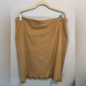 J Jill Tan XLT Tall Skirt Faux Suede Ruffle Hem Pull On USA